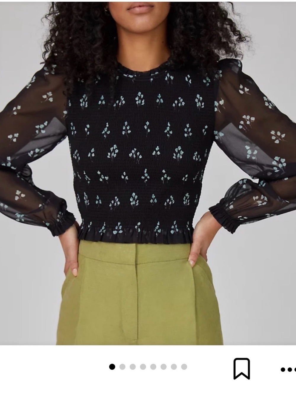 Wilfred Tempest Black Sheer Floral Blouse with Smocked Bodice